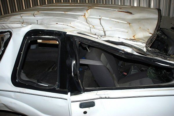 Collapsed roof of Ford Explorer Sport